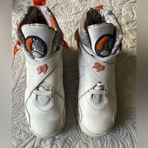 Nike Air Jordan 8 Stealth Grey/Orange Blaze 2007 size 7Y/7 adult. Decent shape!